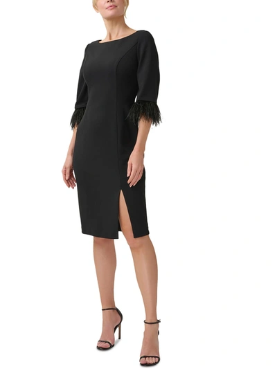 Shop Adrianna Papell Womens Feather Trim Wide Neckline Sheath Dress In Black