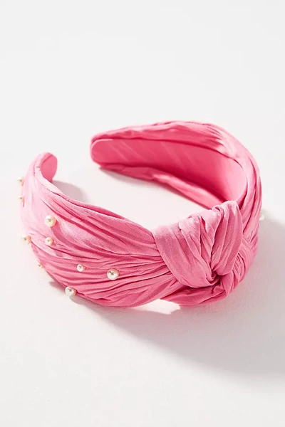 Shop By Anthropologie Everly Pleated Pearl Knot Headband In Pink