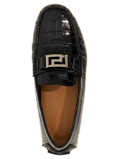 Shop Versace Greca Loafers Black