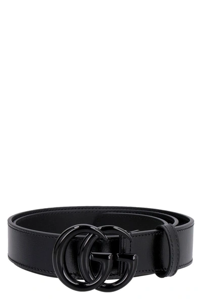 Shop Gucci Leather Belt With Interlocking G Buckle In Black