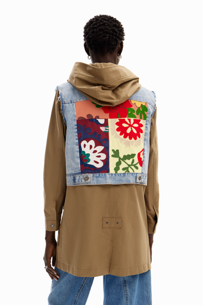 Shop Desigual 2-in-1 Embroidered Hybrid Parka In Green