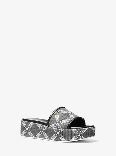 Shop Michael Kors Ember Empire Logo Jacquard Platform Sandal In Black