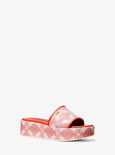 Shop Michael Kors Ember Empire Logo Jacquard Platform Sandal In Pink