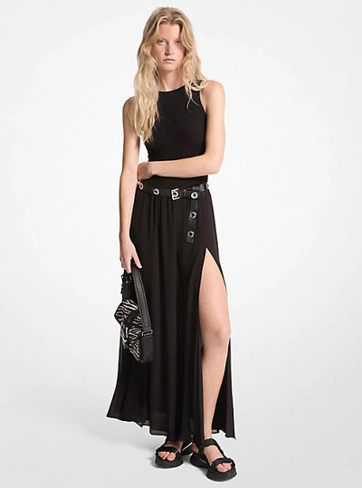 Shop Michael Kors Smocked Georgette Maxi Dress In Black