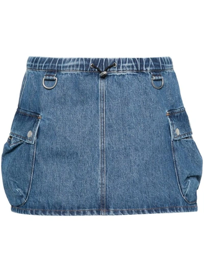 Coperni Denim Skirt With Frontal Logo Patch In Blue