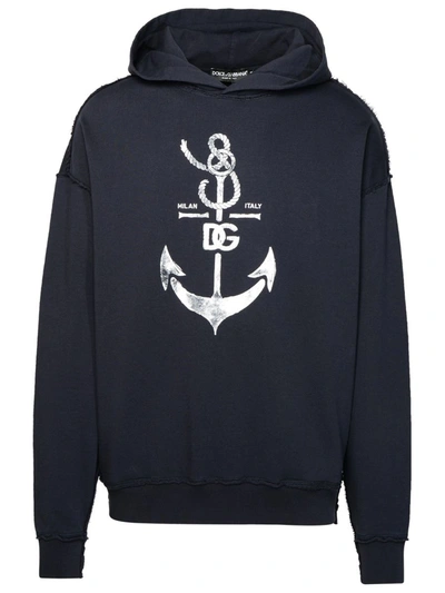 Shop Dolce & Gabbana Navy Cotton Sweatshirt