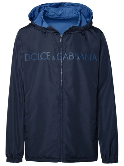 Shop Dolce & Gabbana Blue Polyester Reversible Jacket In Navy