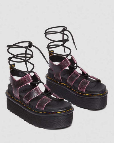Shop Dr. Martens' Nartilla Distressed Leather Platform Gladiator Sandals In Pink,black