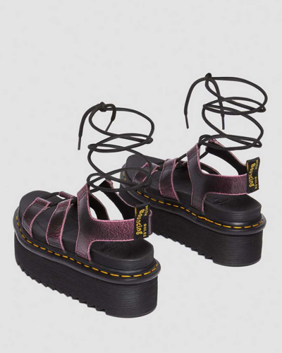Shop Dr. Martens' Nartilla Distressed Leather Platform Gladiator Sandals In Pink,black