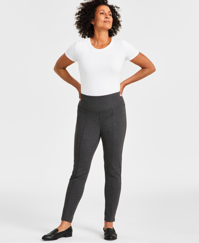 Shop Style & Co Petite Ponte-knit Mid-rise Pants, Petite & Petite Short, Created For Macy's In Charcoal Heather