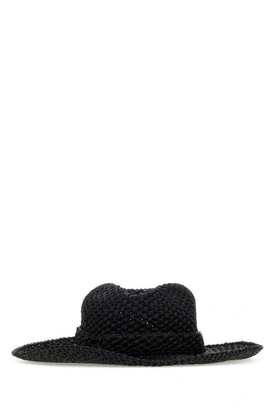 Shop Valentino Garavani Woman Black Raffia Hat