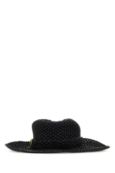 Shop Valentino Garavani Woman Black Raffia Hat