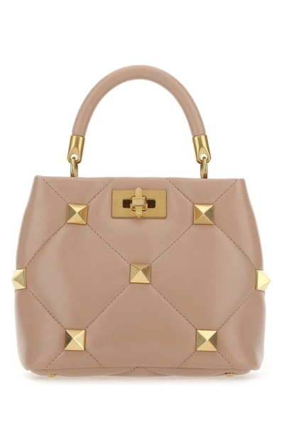 Shop Valentino Garavani Woman Powder Pink Nappa Leather Small Roman Stud Handbag