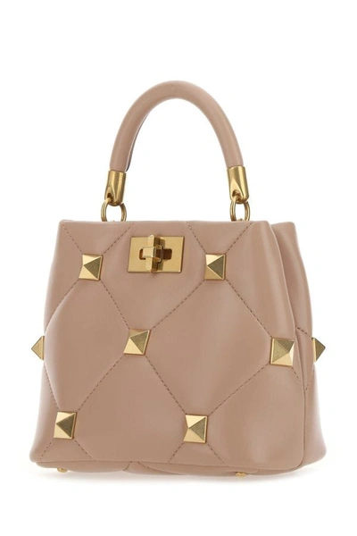 Shop Valentino Garavani Woman Powder Pink Nappa Leather Small Roman Stud Handbag