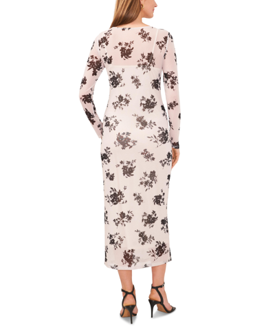 Shop Vince Camuto Women's Floral Printed Long Sleeve Midi Dress In Soft Cream