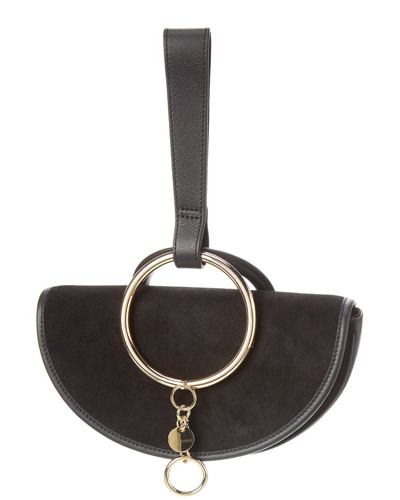 Shop See By Chloé Mara Half Moon Leather & Suede Clutch In Black