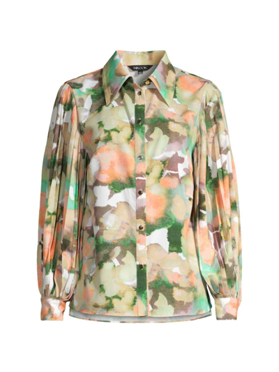 Shop Misook Women's Floral Pleated-sleeve Blouse In Verdant Clover Paradise
