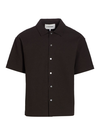 Shop Frame Men's Waffle Textured S/s Shirt In Black
