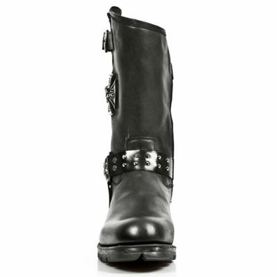 Pre-owned New Rock Rock Herren Mr030-s1 Schwarz Western 100% Leder Gothic Plateau Schuhe Boots