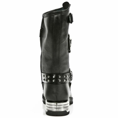 Pre-owned New Rock Rock Herren Mr030-s1 Schwarz Western 100% Leder Gothic Plateau Schuhe Boots