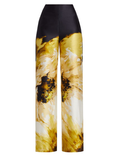 Shop Silvia Tcherassi Women's Andie Silk Floral Wide-leg Pants In Golden Peony