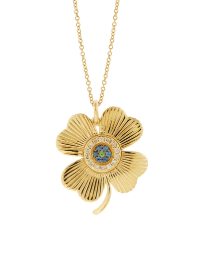 Shop Ileana Makri Women's Eye Love Lucky Clover 18k Yellow Gold, 0.12 Tcw Diamond & Multi-gemstone Pendant Necklace
