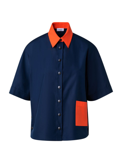 Shop Akris Punto Women's Colorblocked Cotton Button-front Shirt In Navy Orange