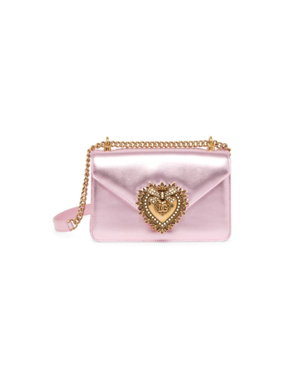 Shop Dolce & Gabbana Women's Devotion Metallic Leather Shoulder Bag In Pink