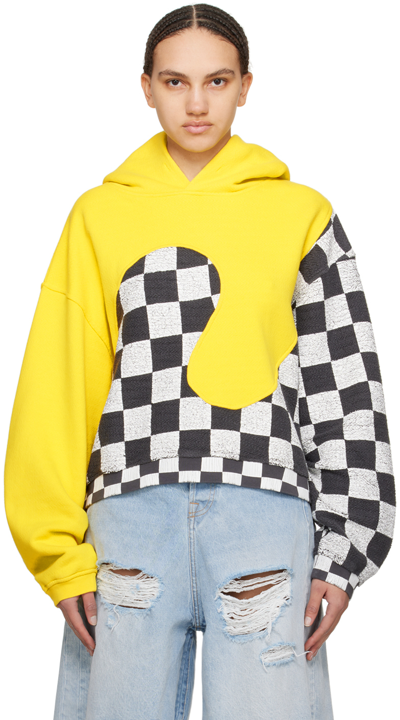 Shop Erl Yellow Paneled Hoodie In Yellow Checker 1