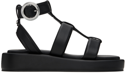 Hugo Boss Platform Leather Sandals With Branded Buckle Closure In 1 Black