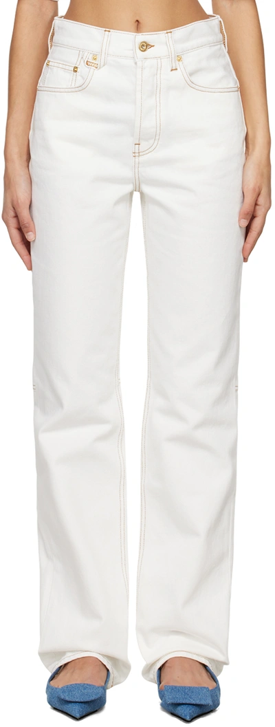 Shop Jacquemus Off-white Les Classiques 'le De-nîmes Droit' Jeans In 11c Off-white/tabac