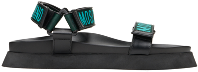Shop Moschino Black  Logo Sandals In 86a * Fantasy Color