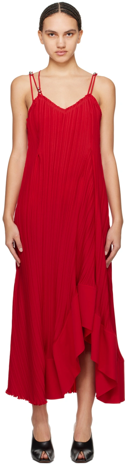 Shop Lanvin Red Pleated Maxi Dress In 340 Flame