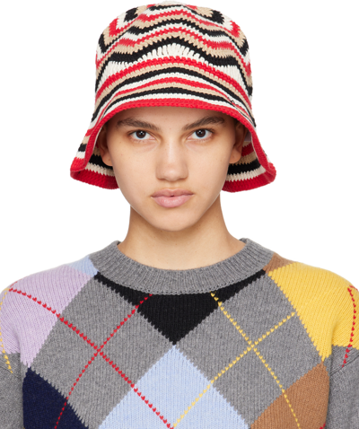 Shop Ganni Multicolor Embroidered Bucket Hat In 474 Racing Red