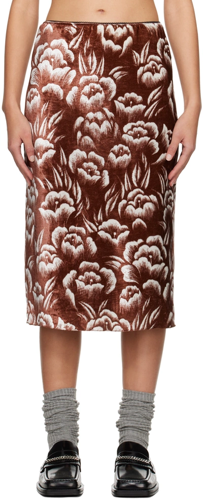 Shop Meryll Rogge Brown Floral Midi Skirt In Lino Flower Brown