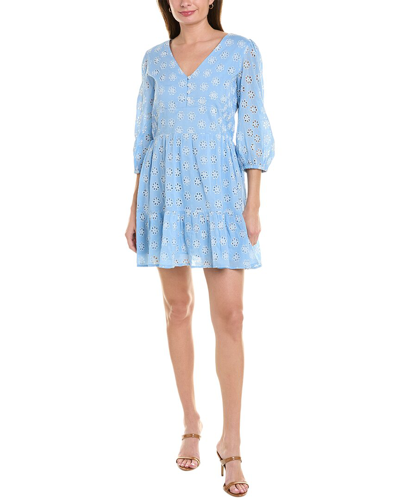 Shop Sail To Sable Puff Sleeve Button Front Mini Dress In Blue