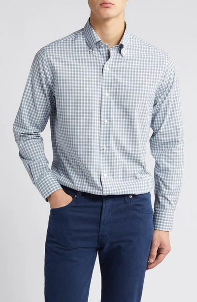 Shop Peter Millar Crown Crafted Cole Check Performance Button-down Shirt In Sage Fog