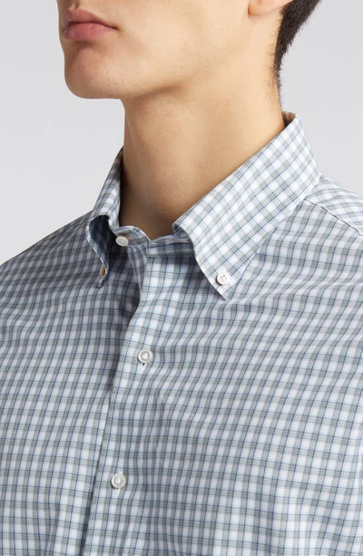 Shop Peter Millar Crown Crafted Cole Check Performance Button-down Shirt In Sage Fog