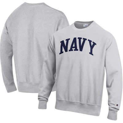 Shop Champion Heathered Gray Navy Midshipmen Arch Reverse Weave Pullover Sweatshirt In Heather Gray
