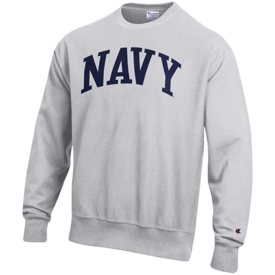 Shop Champion Heathered Gray Navy Midshipmen Arch Reverse Weave Pullover Sweatshirt In Heather Gray