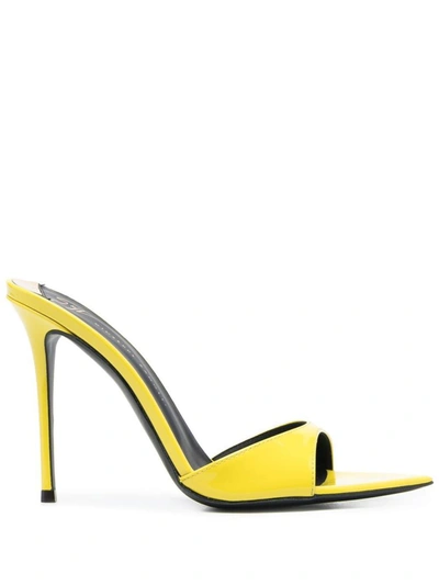 Shop Giuseppe Zanotti Intriigo Patent Leather Heel Mules In Yellow