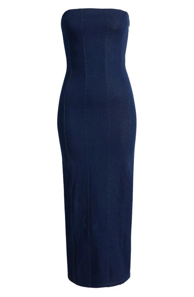 Shop Topshop Bandeau Denim Maxi Dress In Medium Blue