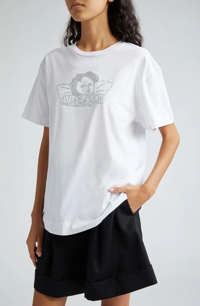 Shop Simone Rocha Graphic Project Metallic Angel Baby Graphic T-shirt In White/ Silver