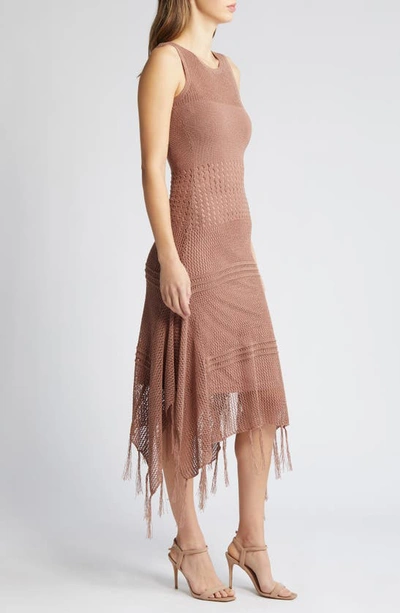 Shop Bebe Resort Fringe Crochet Midi Dress In Amber
