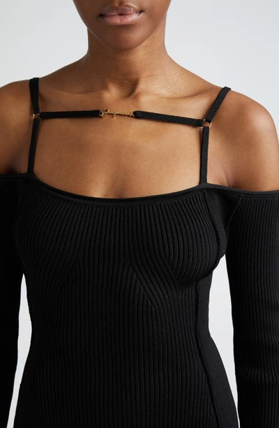 Shop Jacquemus Sierra Long Sleeve Midi Sweater Dress In Black