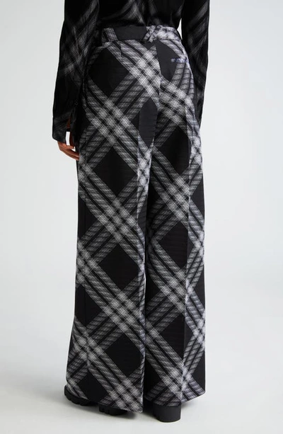 Shop Burberry Large Check Wide Leg Wool Pants In Monochrome Ip Check
