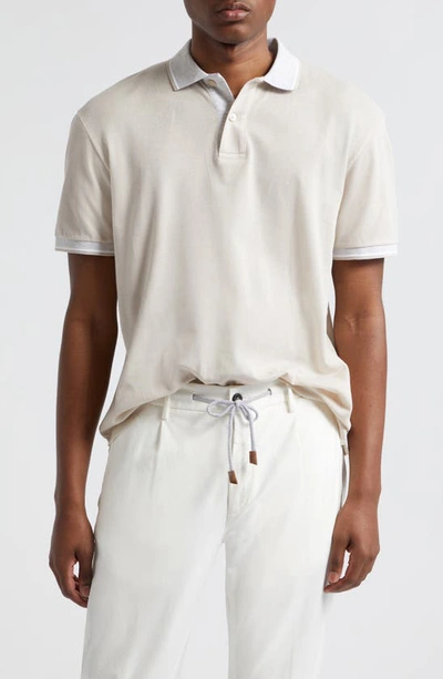 Shop Eleventy Tipped Piqué Knit Polo In Sand