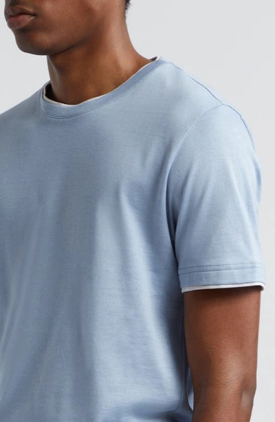 Shop Eleventy Cotton Crewneck T-shirt In Baby Blue And Light Gray