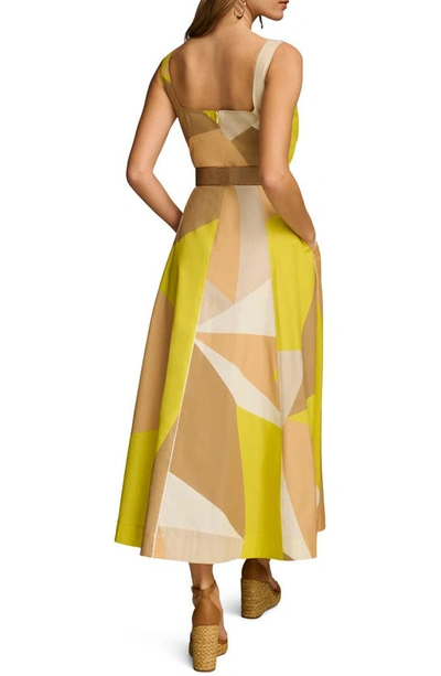 Donna Karan Printed Belted Square Neck Dress In Fawn Multi