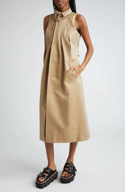 Shop Sacai Sleeveless Gabardine Coat Dress In Beige